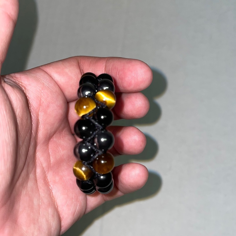 NWT / NIB Haskare Bracelet - Adjustable - Gold, Brown and Black Stones - Picture 7 of 14